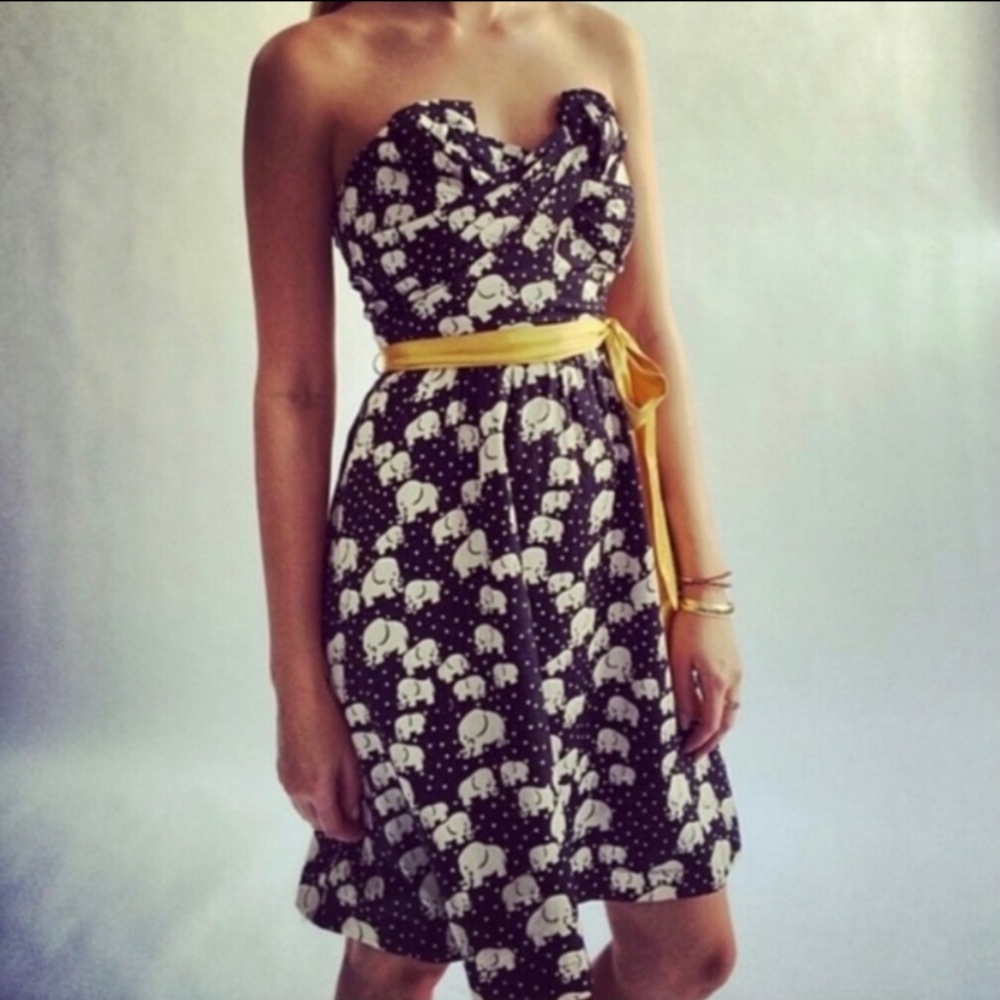 RARE Anthropologie Porridge Baby Elephants Strapless Dress Size 8